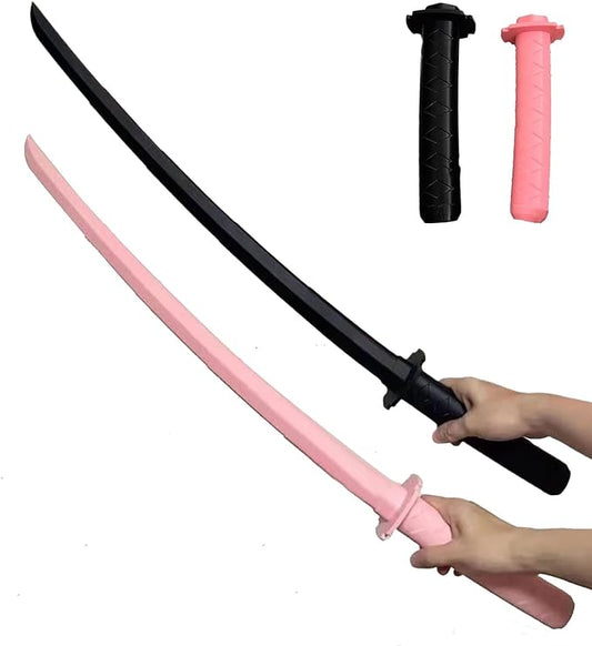 3D Printed Gravity Retractable Samurai Sword Model Toys, Plastic 3D Print Retractable Sword, Telescopic Katana Toy, Creative Decompression Super Healing Tricky Toy, 2pcs(Color : Black+Pink)